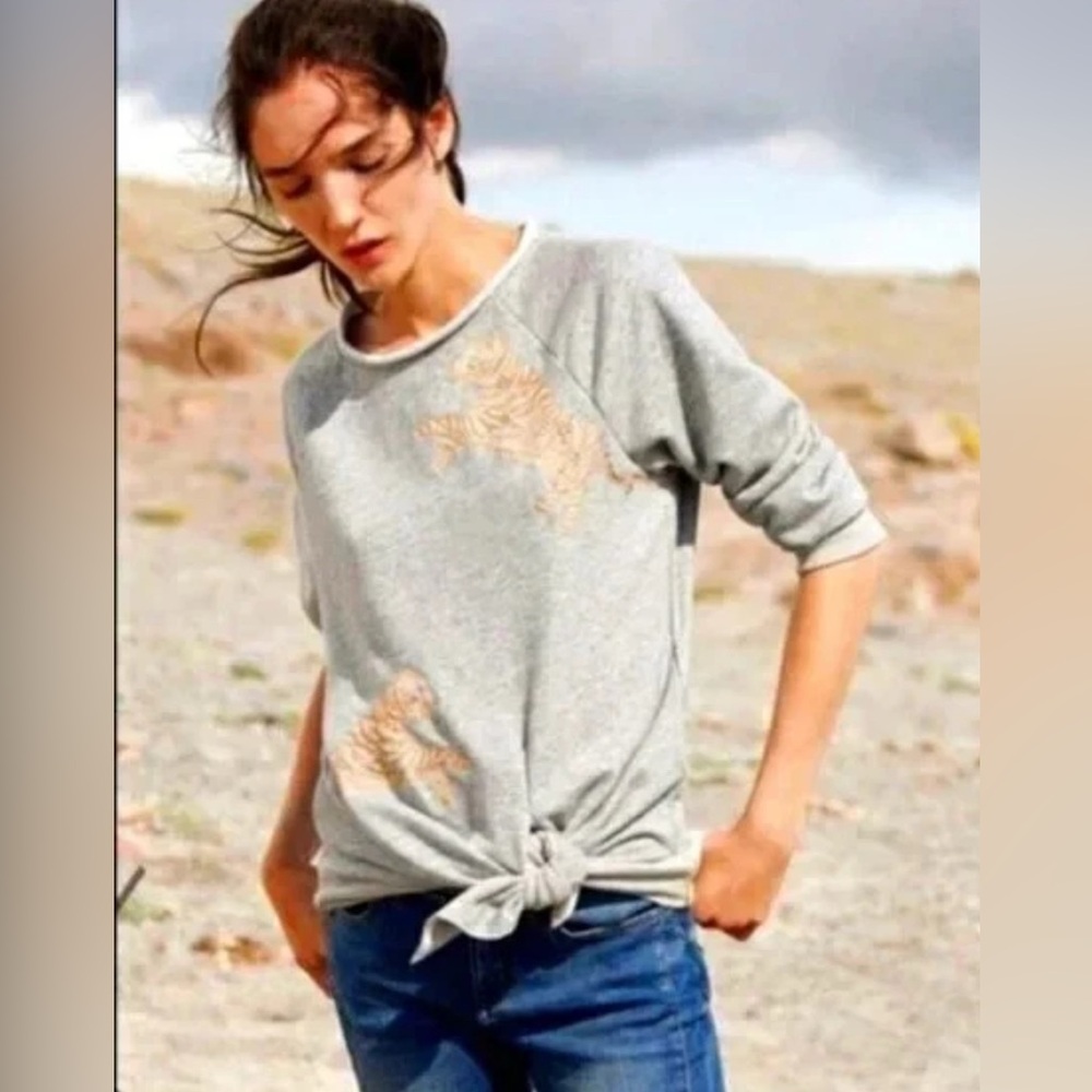 Anthropologie Akemi+Kin Gray Orange Sweatshirt Top Cotton Blend Size XS